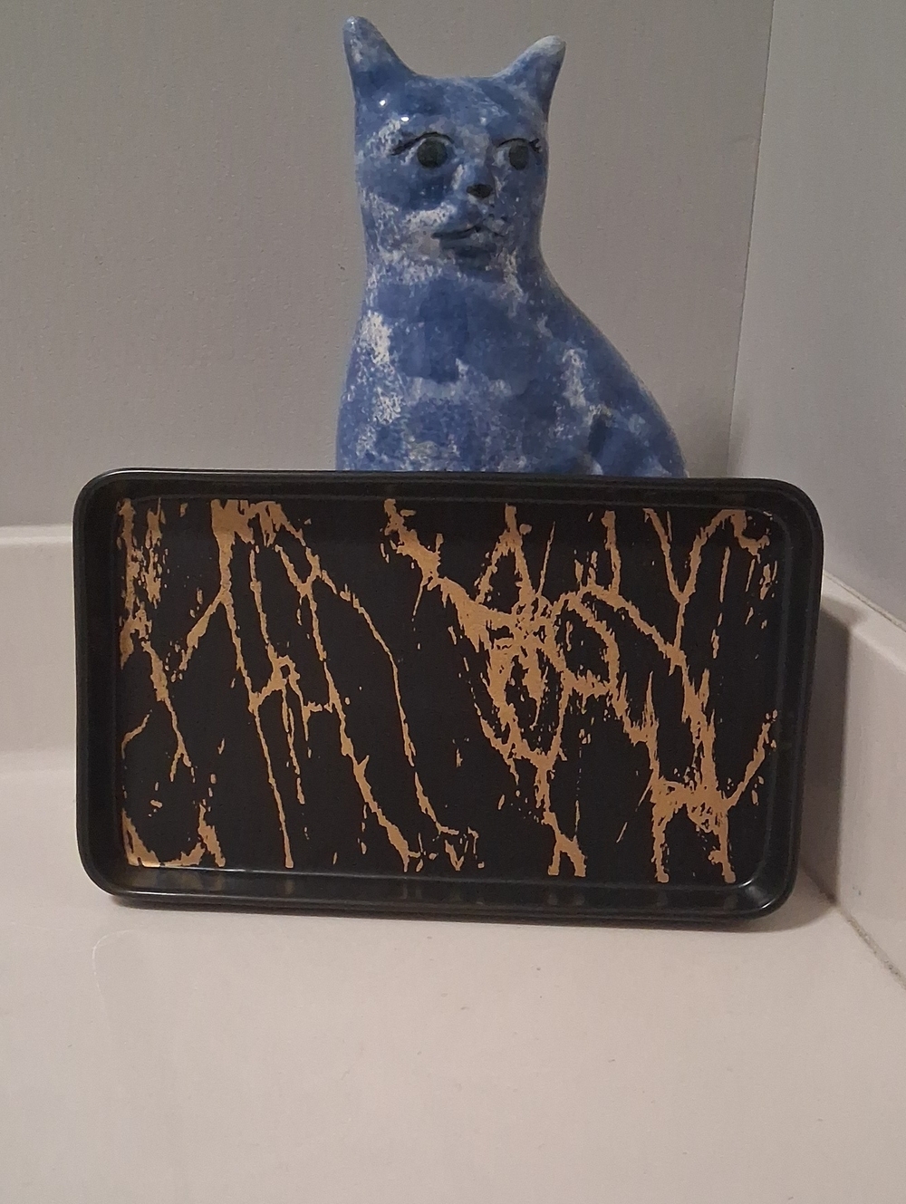 Black and Gold Marble-Effect Vanity Tray.